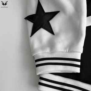 Custom Embroidery Varsity Jacket Black White Patchwork Star Design Men Letterman Jacket High Quality Cotton Fleece Bomber Coat - Product Image 5