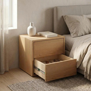 Mesa de Noche Moderna de Roble Macizo Ecológica y Ajustable con 2 Cajones, Mesita de Noche Minimalista de Madera, Mueble de Almacenamiento para Dormitorio - Product Image 3