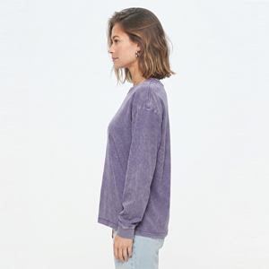 T-shirt oversize délavé pour femme, à manches longues, col rond, coupe ample, style streetwear d'été - Product Image 3