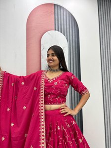Ensemble Lehenga Choli en soie Vichitra brodée pour femmes, avec dupatta en fil de sequins, tenue traditionnelle pour mariage et fête - Product Image 1