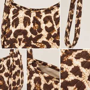 Women's <b>Quilted</b> Leopard Print Half Moon Shoulder Bag Casual Crossbody Daily Use Polyester Fabric <b>Single</b> Strap Zipper Closure - Product Image 3