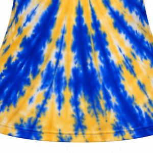 T-shirt Tie-Dye Bleu Jaune à Manches Courtes Col Rond Imprimé Graphique Décontracté en Coton pour Femme – Haut Tendance Estival Personnalisable - Product Image 6