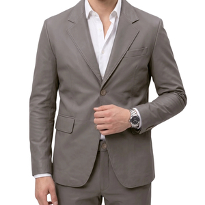 Blazer en cuir gris pour homme Leather Cult, simple boutonnage, style décontracté chic, doublure en satin - Product Image 5