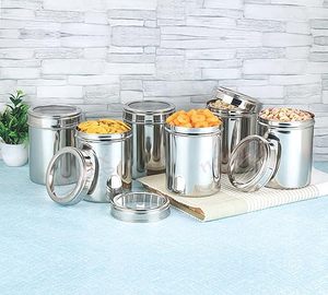 Stainless Steel Food <b>Storage</b> Containers Round Airtight Metal <b>Jars</b> <b>for</b> <b>Kitchen</b> Use Capacity Minimalist Design - Product Image 1