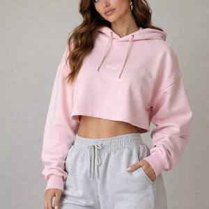 Sudaderas con Capucha de Algodón Rosa Personalizadas de Alta Calidad con Logotipo, Manga Larga, Estilo Crop Top para Mujer, Ropa de Gimnasio, para Actividades al Aire Libre, con Logotipos Privados - Product Image 2
