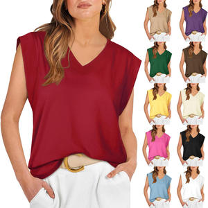 Débardeur en tricot pour femme, col en V, sans manches, couleur unie, respirant, écologique, séchage rapide, style décontracté - Product Image 3
