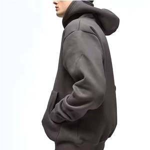 Logo personnalisé sur le devant, veste d'hiver décontractée pour homme, design de créateur, noire, poids lourd 500 g/m², polyester/coton uni, molleton épais, coupe régulière, surdimensionnée - Product Image 5