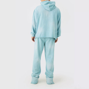 Ensemble de survêtement décontracté deux pièces pour homme en molleton de coton, style streetwear, avec sweat à capuche à cordon et pantalon jogger délavé à l'acide, vente en gros - Product Image 5