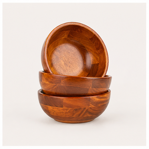 Eco-Friendly Sustainable Handcrafted Solid Acacia Wood Salad Serving Bowl Set Durable Natural Round Fruit Snack Mixing Bowls - Product Image 6