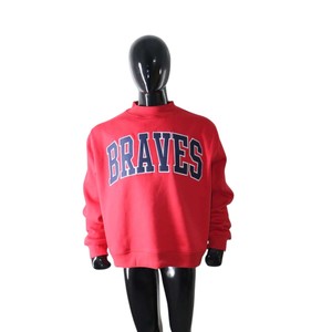 BRAVES Red <b>Mock</b> <b>Neck</b> Crew <b>Neck</b> Sweatshirt 100% Cotton Fleece Pullover Men Regular Fit Letter Print Front Casual Autumn Wear - Product Image 1