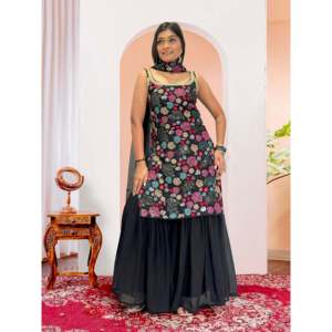 Ensemble Salwar Kameez en polyester noir JD Designer, brodé, pour occasions spéciales, avec travail de sequins, taille M - Product Image 5