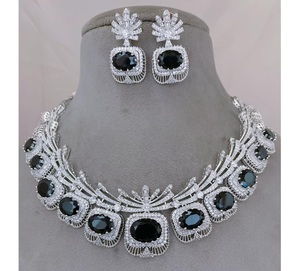 Attractive Best Quality Trendy Designer <b>Silver</b> Finish Zircon Stones <b>Necklace</b> <b>Set</b> with <b>Earrings</b> Wedding Wear Collection Women - Product Image 4