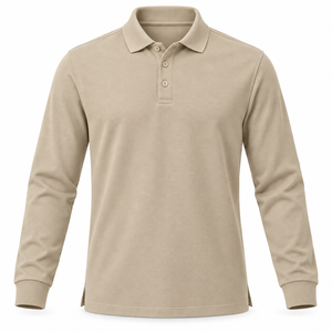 <b>Men's</b> Solid Off <b>White</b> <b>Long</b> <b>Sleeve</b> Polo Shirt Casual Button Down Collar <b>Top</b> - Product Image 4