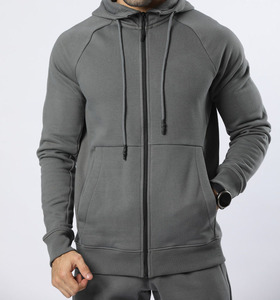 Sweat-shirt à capuche gris pour homme, entièrement zippé, éco-responsable, couleur unie, décontracté, avec poche, manches raglan, coupe classique, pour l'automne - Product Image 1