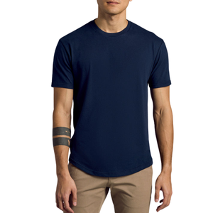 เสื้อยืดคอกลมแขนสั้นผู้ชายผ้าฝ้าย 100% สีทูโทน สกรีนโลโก้ด้านหน้าตามแบบ OEM ระบายอากาศได้ดี แห้งเร็ว เหมาะสำหรับออกกำลังกาย - Product Image 1