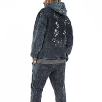 Heren taupe fleece trainingspak met capuchon, joggingbroek, tweedelig, winter sportkleding