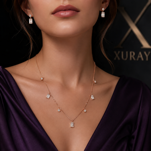 Elegant Rose Gold Geometric Diamond Necklace | Minimalist Luxury Necklace for Women | Wedding & Party <b>Jewellery</b> - Product Image 5