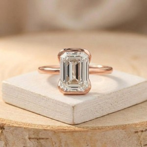 Bague de mariage solitaire moderne en or massif 10K 14K 18K avec diamant de laboratoire taille émeraude 3.00 CT, demi-sertissage, couleur E, clarté VVS - Product Image 3