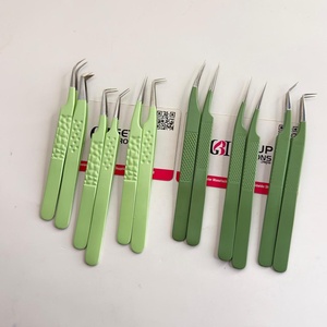Pince à épiler professionnelle pour extensions de cils, haute précision, en acier inoxydable, vert menthe olive, avec grip diamant 3D anti-magnétique - Product Image 5