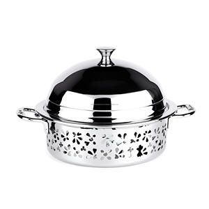 Casserole en bois sculpté chic, couvercle en argent poli, présentoir de salle à manger élégant, chauffe-aliments en métal durable, moderne, nouvel arrivage - Product Image 5