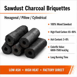 65-80% Fixed Carbon 100% Wood Sawdust Black Charcoal Briquettes | Long Burn Time Low Smoke Odorless Hexagonal Shape | 7000 - Product Image 1