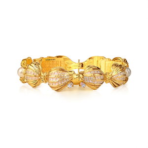 Classic Gold-Plated Oxidized Polish Shell Bangle with Pearl and Diamond Accents From Nova Mart for Wedding or Gift - Product Image 2