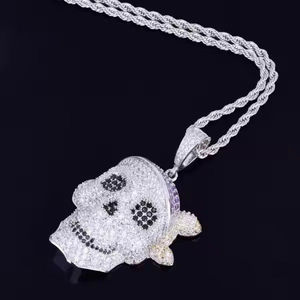Hiphop Skull Pendant <b>Charm</b> <b>Silver</b> Plated Alloy Micro Pave Crystal Unisex Gift Jewelry - Product Image 1