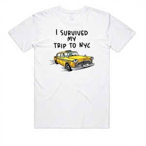 T-shirt à manches courtes pour hommes, col rond, coupe régulière, en jersey de coton, motif dessin animé Taxi, I Survived My Trip To NYC - Product Image 1