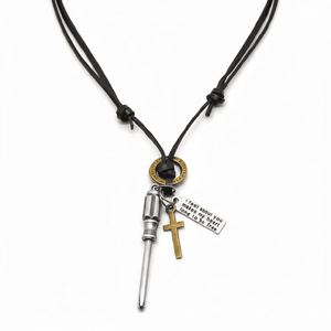 Fashion Pendant Necklace 2.5-Inch Pure Stainless Steel Pendant with Adjustable Leather <b>Rope</b> for Men & Boys - Product Image 3