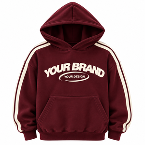 Premium <b>White</b> Contrast Stripe Pullover Hoodie Custom Logo Printing OEM/ODM Streetwear <b>Sweatshirt</b> 100% Cotton Fleece Unisex - Product Image 2