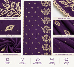 Wholesale <b>Embroidered</b> Chiffon <b>Shawl</b> Garbasaar Gold Leafy Tree Motif Scalloped Border Party Wear OEM ODM Custom - Product Image 2