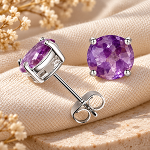 Pendientes redondos de cuarzo aguamarina – Engaste de piedras preciosas de 6 mm – Pendientes hechos a mano chapados en plata, regalo para ella - Product Image 6
