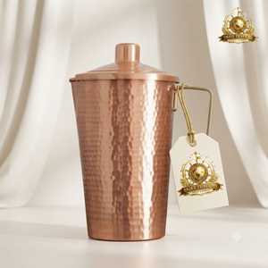 Jarra de agua de cobre puro con acabado liso y asa, beneficios ayurvédicos para la salud, jarra tradicional para bebidas, para el hogar y la cocina - Product Image 2