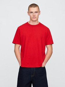 เสื้อยืดคอกลมแขนสั้นทรงหลวมสำหรับผู้ชาย OEM ODM ผ้าถัก 100% ผ้าฝ้าย พิมพ์ลายสกรีนโลโก้ตามสั่ง สีแดง ผ้าไม่เป็นขุย - Product Image 2