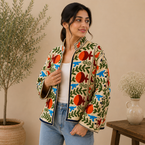 Chaqueta de Algodón Acolchada Bordada a Mano para Mujer, Estilo Bohemio Floral, Manga Larga, Informal, Vintage, Ligera, para Otoño e Invierno - Product Image 1