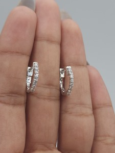 Boucles d'oreilles créoles en or massif 14 carats avec diamant de laboratoire de 0,24 ct, bijoux délicats et minimalistes pour tous les jours et les fêtes, cadeau pour femme - Product Image 4
