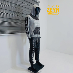 Conjunto Deportivo ZEYN INDUSTRY para Hombre con Capucha, Apliques, Lavado Ácido, Diseño a Cuadros, Bloques de Color, Sudadera y Pantalones Largos Estilo Urbano - Product Image 3