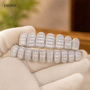Grillz en argent sterling avec moissanite taille baguette, bijoux hip-hop style diamant, couvre-dents unisexe pour la mode et les soirées - Product Image 6