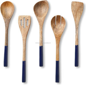 Set of 5 Navy Non-Stick <b>Wooden</b> Spoons and Spatula <b>Kitchen</b> <b>Utensils</b> for Cooking <b>Wooden</b> Gadgets - Product Image 1