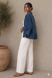 <b>Blue</b> Bandhani Print Quick Dry Full Sleeve Short <b>Shrug</b> for Spring Summer Winter - Product Image 2