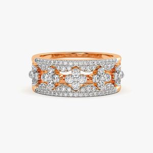 Anillo de banda ancha con diamantes cultivados en laboratorio en oro rosa con diseño floral - Product Image 2