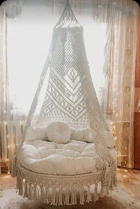 Hamac suspendu en macramé en coton blanc style bohème, siège suspendu rembourré pour patio et jardin (33"X70") - Product Image 6