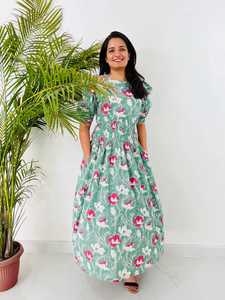 Vestido largo maxi de algodón indio con estampado floral y cuello redondo, manga corta, estampado en bloque, superventas 2026 para mujer - Product Image 5