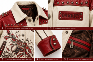 Chaqueta de Cuero Genuino de Vaca Hecha a Medida para Mujer, Diseño Vintage con Estampado Gráfico, Remaches, Estilo Punk Biker, Servicio OEM ODM - Product Image 6