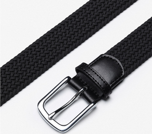 Cinturón Casual con Patrón de Espiga Trenzada, Hebilla de Acero, Diseño Elástico Negro Resistente - Product Image 4