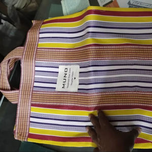 Custom Made Nylon Woven Striped Bags Available in an Assortment of Bright Colors for Shopping and Promotions - Product Image 1