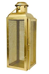 Gold Square Metal Lantern With <b>Mesh</b> <b>Screen</b> Hanging Decor For Home Decoration - Product Image 5