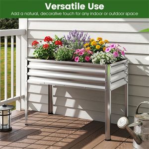 Fioriera Rialzata da 44 Pollici con Fori di Drenaggio, Altezza Ergonomica di 32 Pollici, Vaso in Metallo Argento per Fiori e Piante - Product Image 2