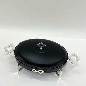 Luxury Arabic Oval Chafing Dish Matte Black Silver Diamond Motif Handle Ramadan <b>Buffet</b> <b>Server</b> Single Unit - Product Image 2