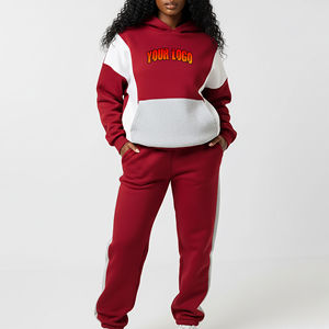 Plus Size <b>Womens</b> Casual Hooded Tracksuit Custom Logo Cotton <b>Fleece</b> <b>Jogger</b> Sweatpants Drawstring Sweatshirt Set - Product Image 1